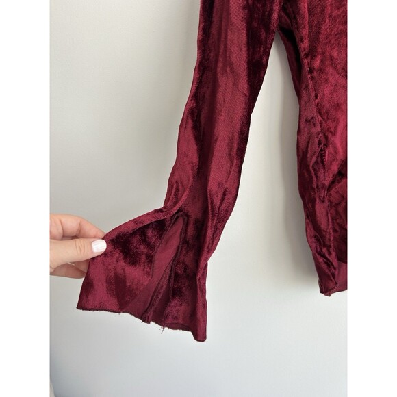 Vintage At Last & Co Red Velvet Crochet Lace Up Whimsigoth Top Size M - Picture 6 of 9